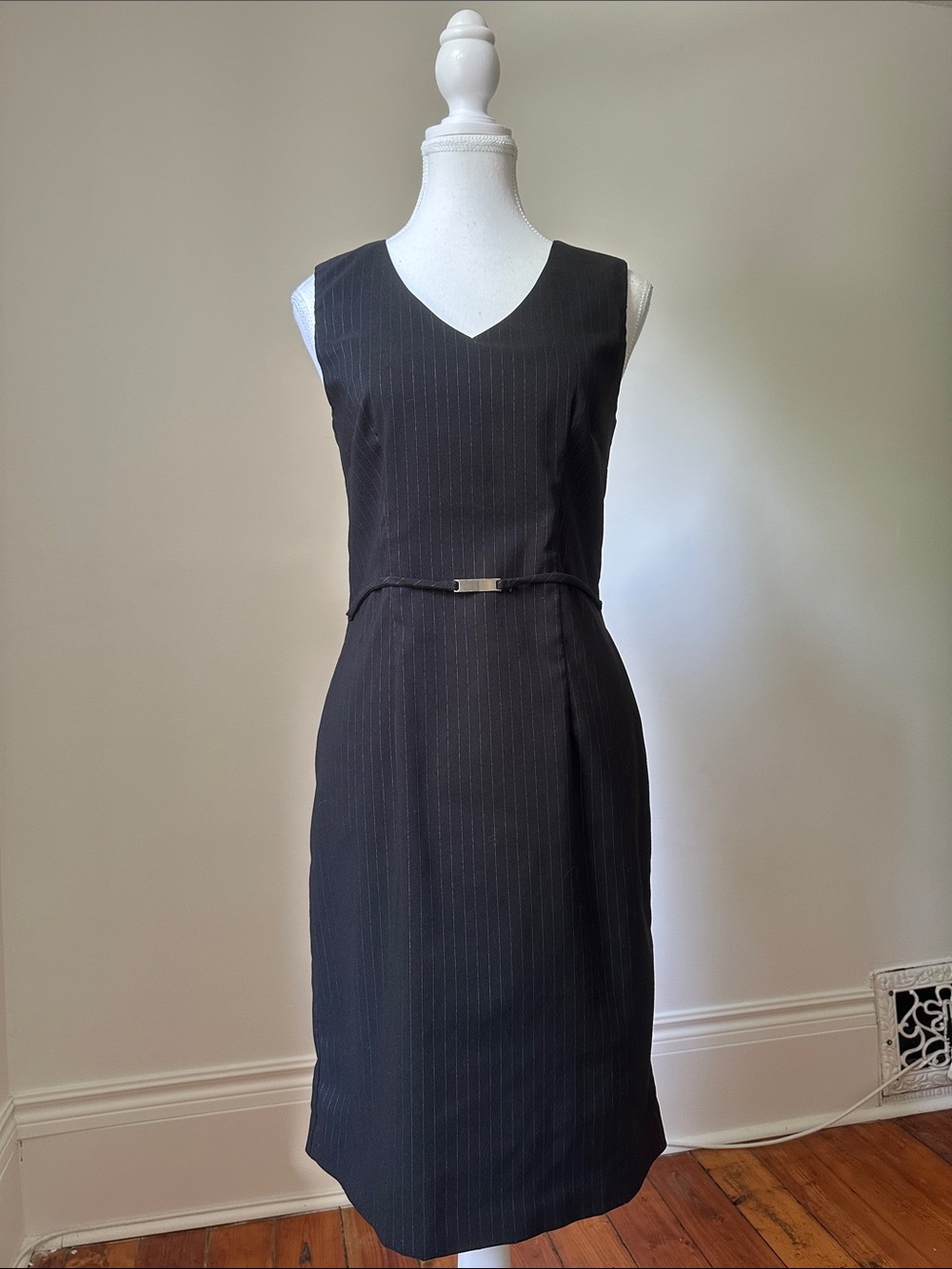 SMART SET Vintage Black Pinstripe Belted Y2K Career Grunge Punk Dress Sz 4